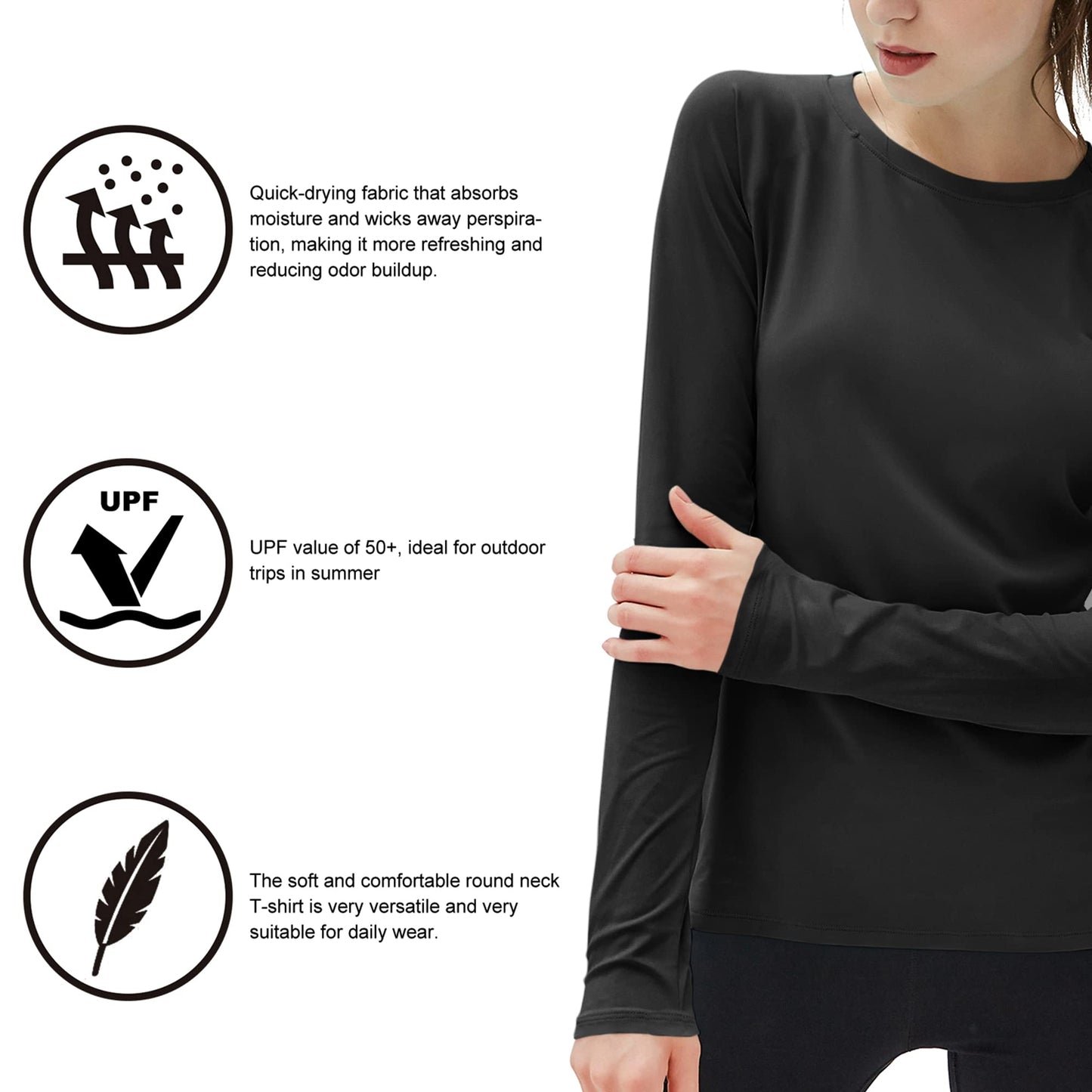 isnowood Womens Long Sleeve Rash Guard, UV UPF 50+ Sun Protection Shirts, Quick Dry Lightweight Tops for Swimming Workout Hiking Running