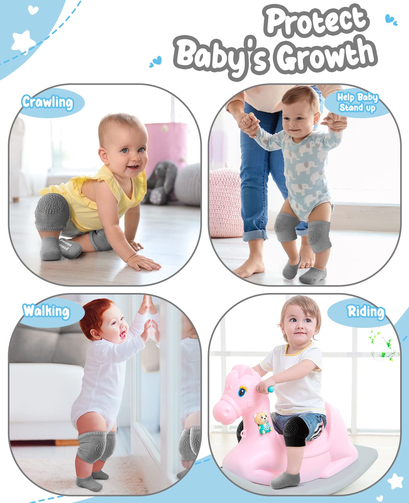 BOSONER Baby Crawling Anti-Slip Knee and Anti Slip Baby Boys Girls Socks Best Infant Gift, Unisex Baby Toddlers Kneepads (Black Dark Grey)