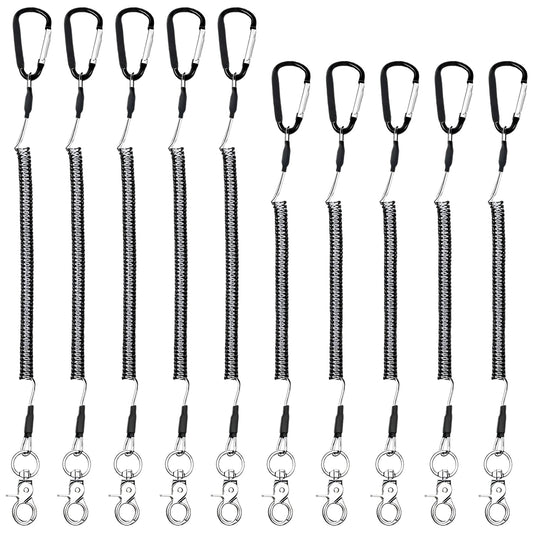 10 Pcs Fishing Tool Lanyards, Retractable Steel Wire Tethers- Heavy Duty Stainless Steel Coiled Security Cables with Carabiners for Kayak Accessories Range Finder Fishing Gear - 2 Sizes