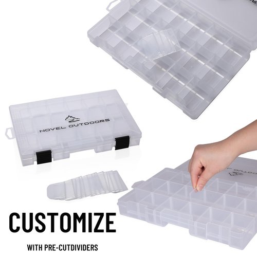 Novel Outdoors - 4 Tackle Boxes Set - 10.62in x 7in - Clear Fishing Tackle Boxes with Removable Dividers - Plastic Tackle Box Set - Tackle Box Organizer for Fishing Lures, Fishing Kit and Accessories