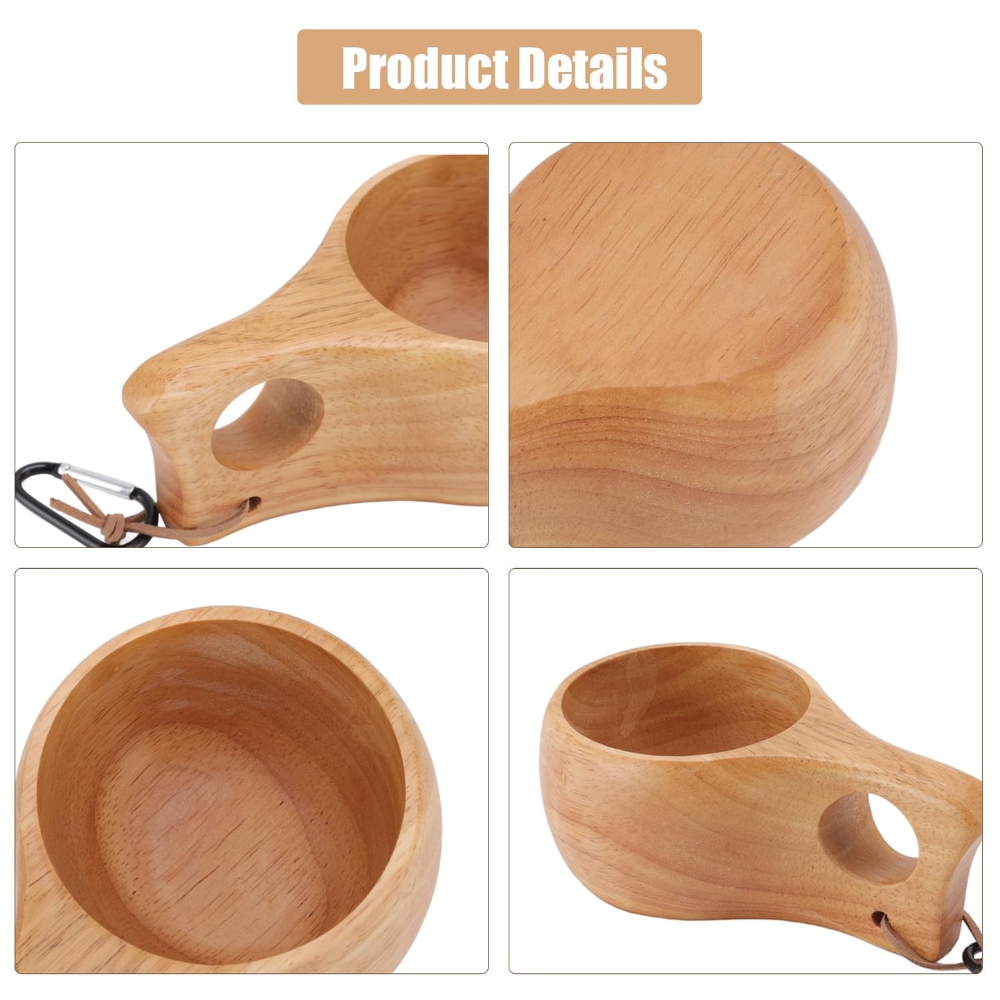 200ml Handmade Finnish Kuksa Wooden Cup - Nordic Style Portable Mug for Coffee, Tea, Camping & Hiking, Natural Rubber Wood, Lightweight & Durable (5.9×3.15×2.76in / 15×8×7cm)