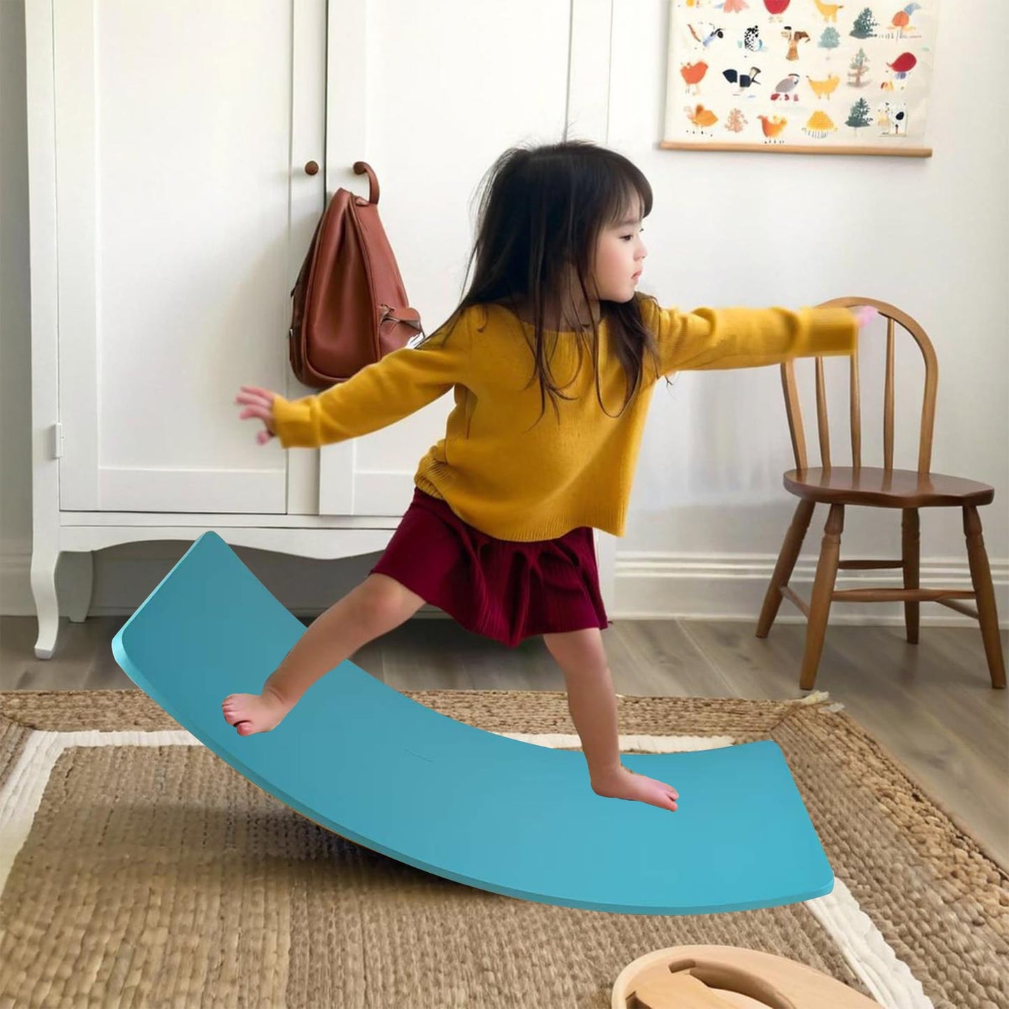 ARTAWEIN Cyan Wooden Balance Board | 33" Wobble Board for Kids | Montessori Learning Toy | Birthday Gift for 3-8 Year Olds | Durable & Safe | Supports Up to 480 Pounds | Endless Fun & Imagination