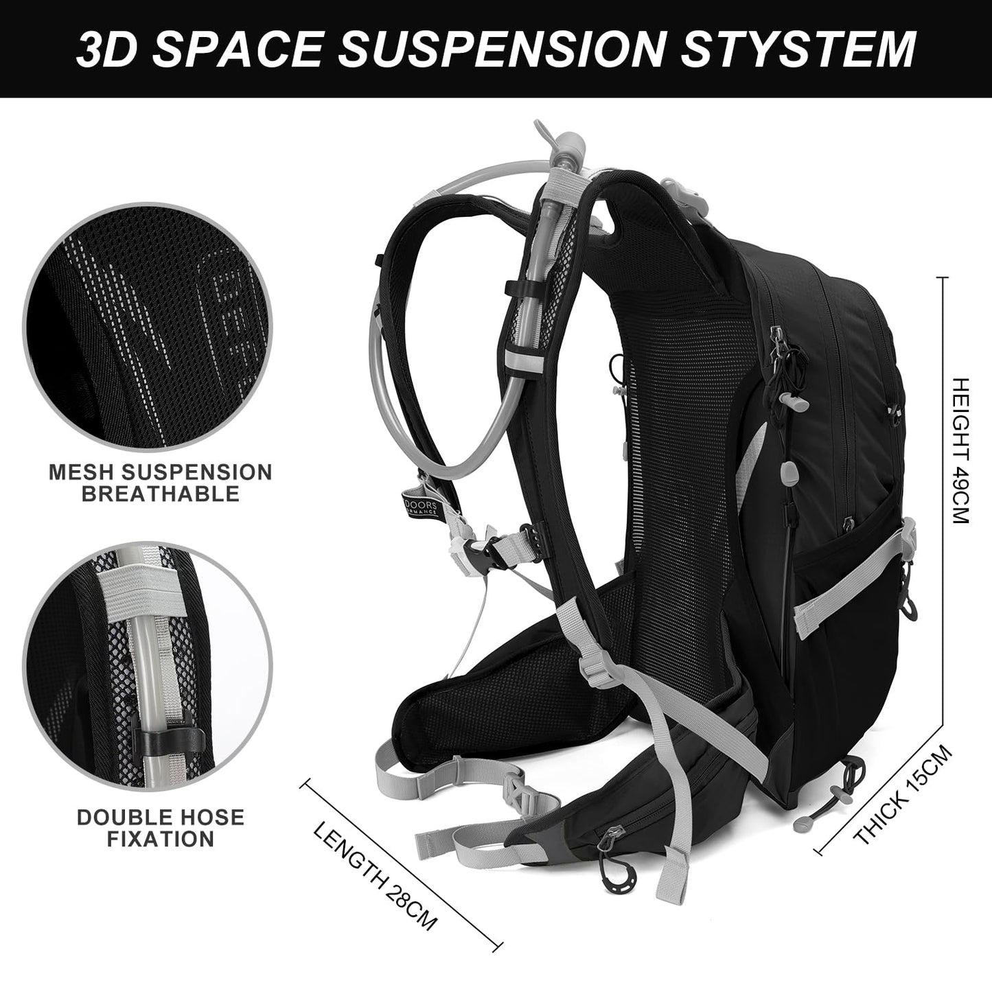 IX INOXTO Hydration Pack,20L Hydration Backpack, Hiking Internal Frame Backpacks with 2L Hydration Water Bladder and Rain Cover, for Cycling,camping, hunting,Ski, Snow for Men, Women (black)