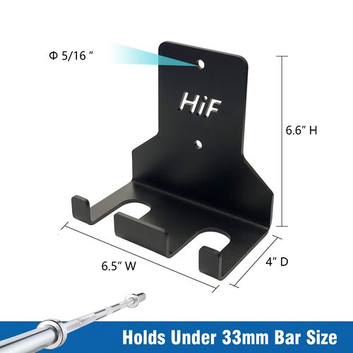 Olympic Barbell Hanger,Garage Gym Bar Wall Rack,Vertical Barbell Mount Rack,Space Saving Commercial or Home Gym Accessory,Holds Under 33mm Bar Size (Black 2 Hooks)