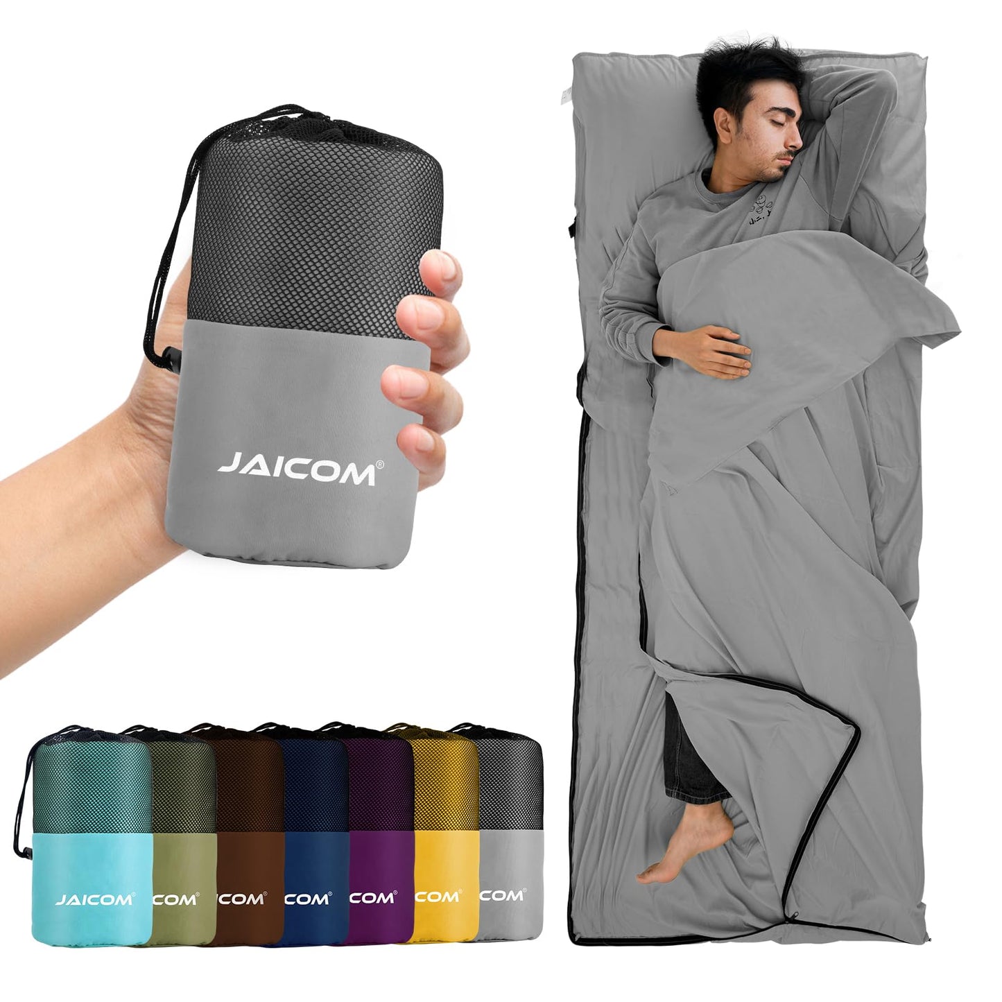 JAICOM Sleeping Bag Liner, Sleep Sack Travel Sheets, Two-Way-Zipper Expose Feet Separately, Lightweight for Single, Backpacking,Hotels & Hostels, Camping, Travel, Business