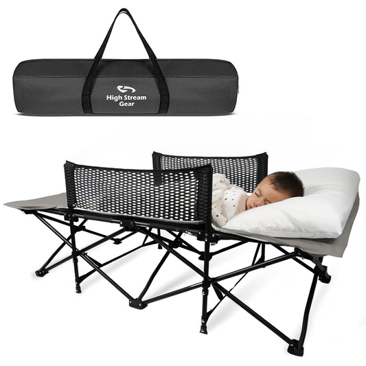 High Stream Gear Toddler Cot Bed: Kids Travel Camping and Portable Folding Cot, Great for Outdoors and Young Guests at Home. Comfortable Sleeping Bed Easy to Store and Use (Gray)