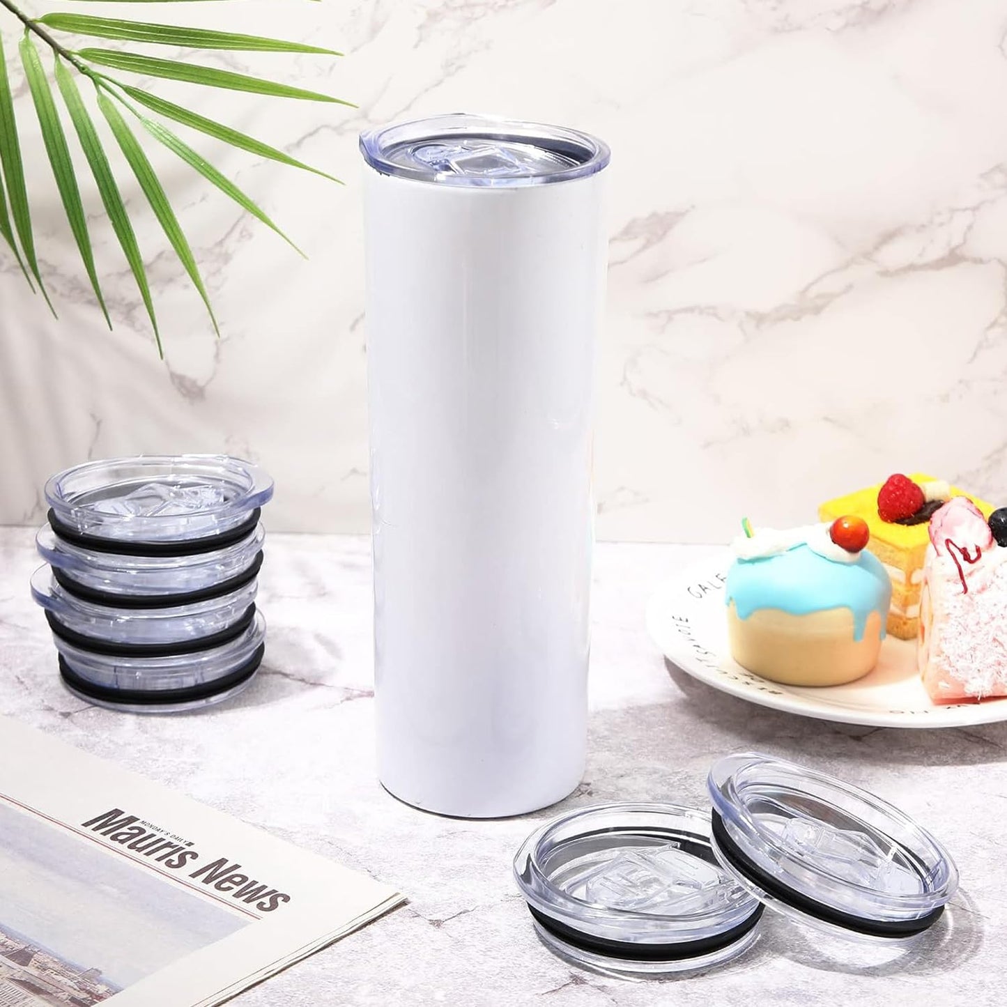 20 oz skinny tumbler lid replacement Plastic Lids Splash Resistant Covers Spill Proof Skinny Cup Covers for Mouth Tumbler Cooler Cup (Clear, 2Pack)