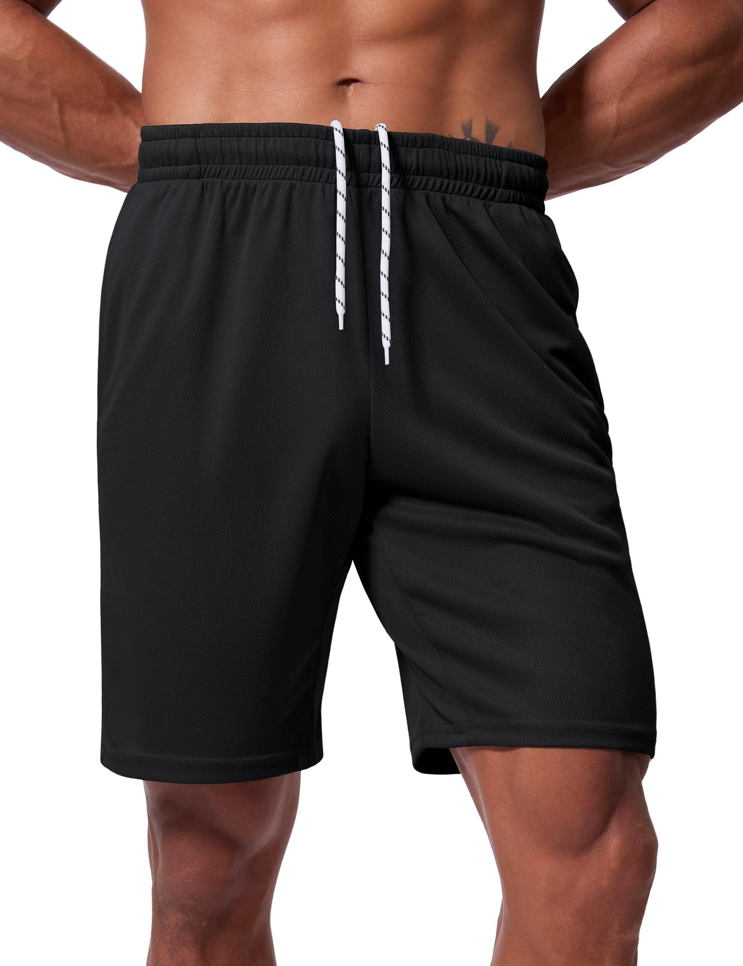 Vlynor Men's Athletic Shorts 9 Inch Inseam - Quick Dry Mesh Basketball Shorts Men, Lightweight Mens Gym Running Shorts with Pockets (Black, Small)
