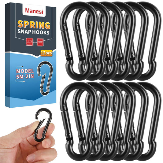 12Pcs Spring Snap Hooks, 2” Carabiner Clip, 150lbs Heavy Duty Rope Connector, Carabiners Keychain for Indoor & Outdoor, Camping, Potted Plants, Pet Leash, Fishing,