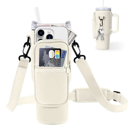 Water Bottle Carrier Bag with Phone Pocket for Stanley Cup Tumbler 40 oz & Simple Modern Tumbler - Water Bottle Holder with Adjustable Strap, Neoprene Pouch, Carabiner - for Stanley Cup Accessories