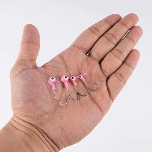 Dr.Fish 20 Pack Fishing Jig Heads, Crappie Jigs Round Ball Sickle Hooks Freshwater Fishing Hook Lures Bass Trout Panfish Bluegill 3/8oz Pink