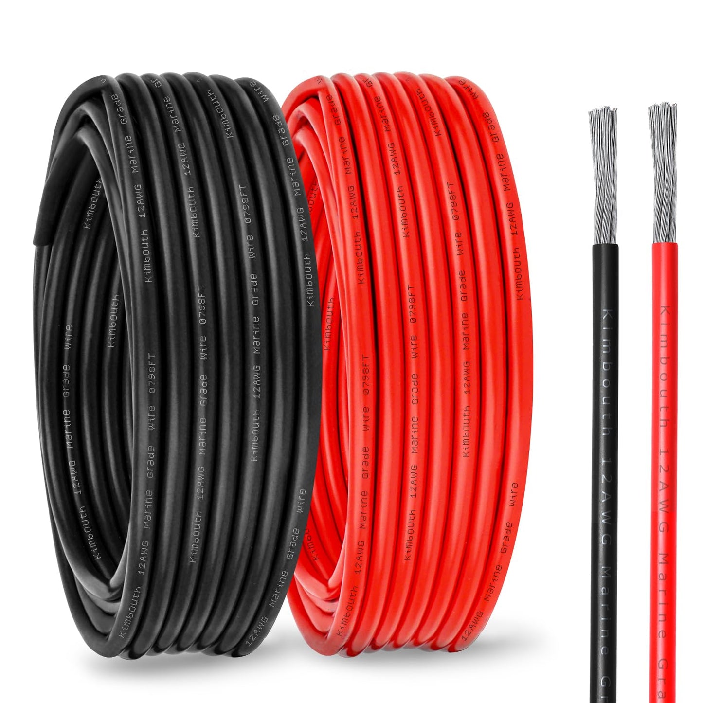 12 Gauge Marine Wire Tinned Copper Boat Cable, Standard USA OFC Oxygen Free Copper Wire for Automotive Boat Speakers Solar Outdoors (12 Gauge 10FT Red+10FT Black)