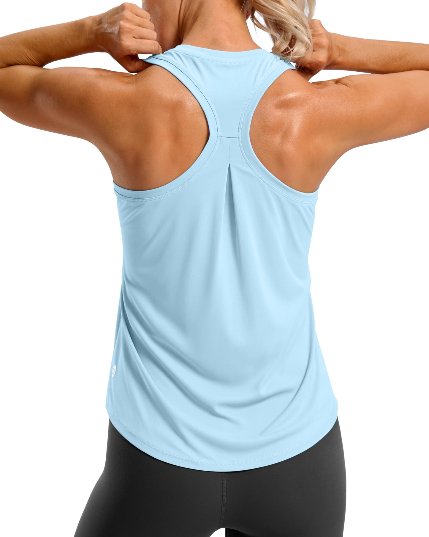 G Gradual Women's Workout Tank Tops Racerback Athletic Yoga Tops Loose Fit Sleeveless Running Gym Sports Shirts for Women(Blue Linen,S)
