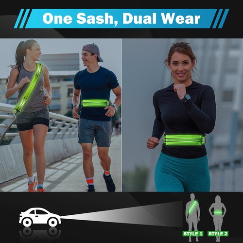 Reflective Sash with Running Belt - Night Walking Safety Gear, Reflective Running Gear for Men Women Kids, High Visibility Reflective Vest with Waterproof Running Phone Holder - Adjustable & Durable