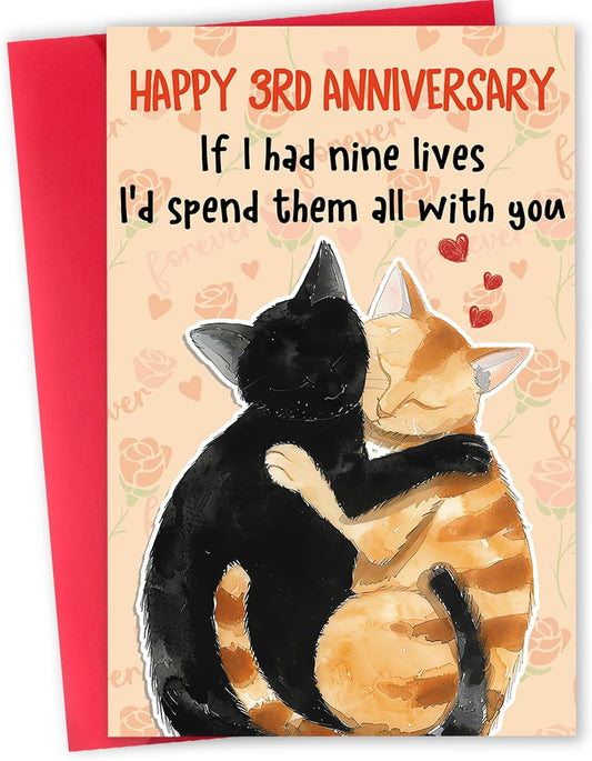 Funny 3rd Anniversary Card for Men Women, Romantic 3 Year Anniversary Card Gifts for Him Her, Cute 3rd Weeding Card for Husband Wife Boyfriend Girlfriend