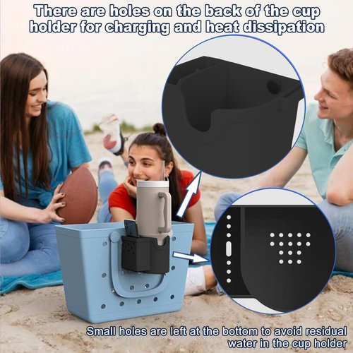 Coolnice Cup and Phone Holder for Stanley/Owala/Yeti,3 in 1 Silicone Cup Holder Fits 16-40oz, Compatible with All Bogg Bag,Simple Modern Beach Tote,Water Bottle Accessories for Phone Sunglasses-Black