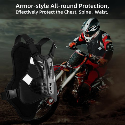 PELLOR Chest Protector Motorcycle, Dirt Bike Chest Protector Motocross Body Armor Vest, Motorcycle Gear for Men Off-Road Racing Body Armor Reflective Vest