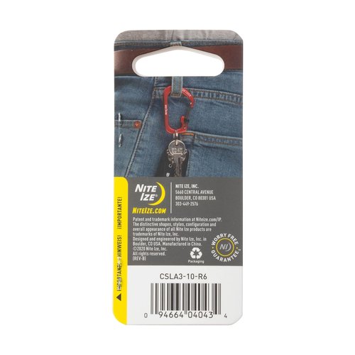 Nite Ize Aluminum SlideLock Carabiner - Daily Use & Lightweight Carabiner - Compact Aluminum Carabiner with Lock - Versatile Rectangular Carabiner - Size 3, Red (4 Pack)