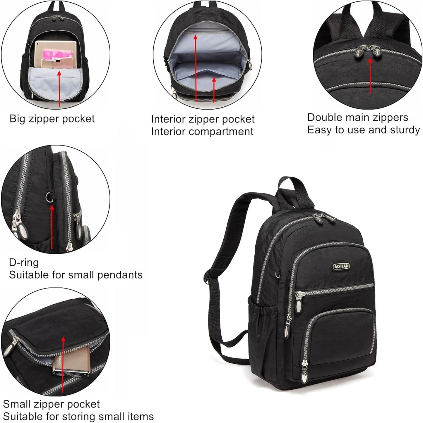 AOTIAN Small Size Backpack, Durable Lightweight Daypack for Women Girls & Boys Hiking Travel Sports