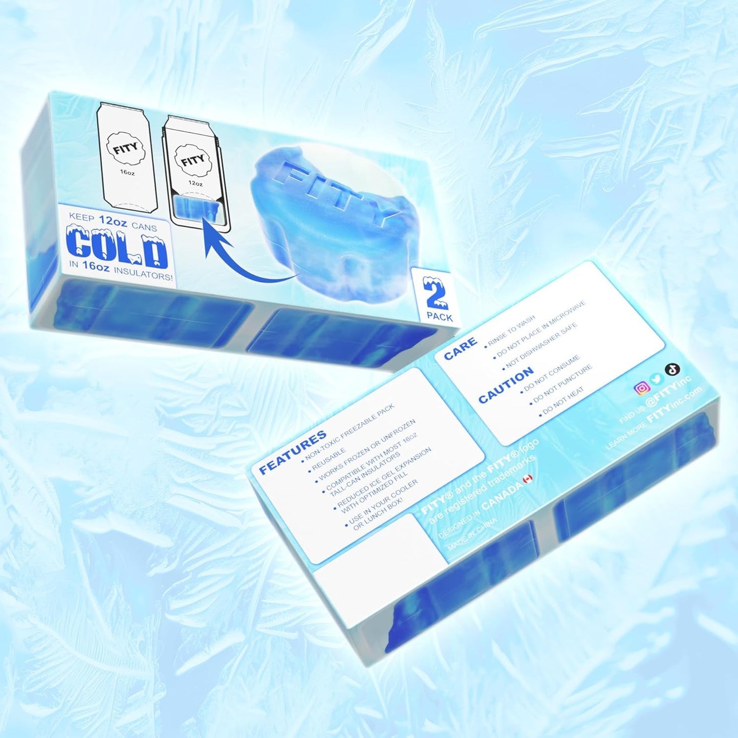 FITY Freeze (2 Pack) - A Multi-Use Freezable Ice Pack 12oz Can Adapter for 16oz Tall Can Tumblers Also use w/Lunch Boxes, Diaper Bags, Sore Muscles, Compatible with YETI MiiR CamelBak BruMate (Red)