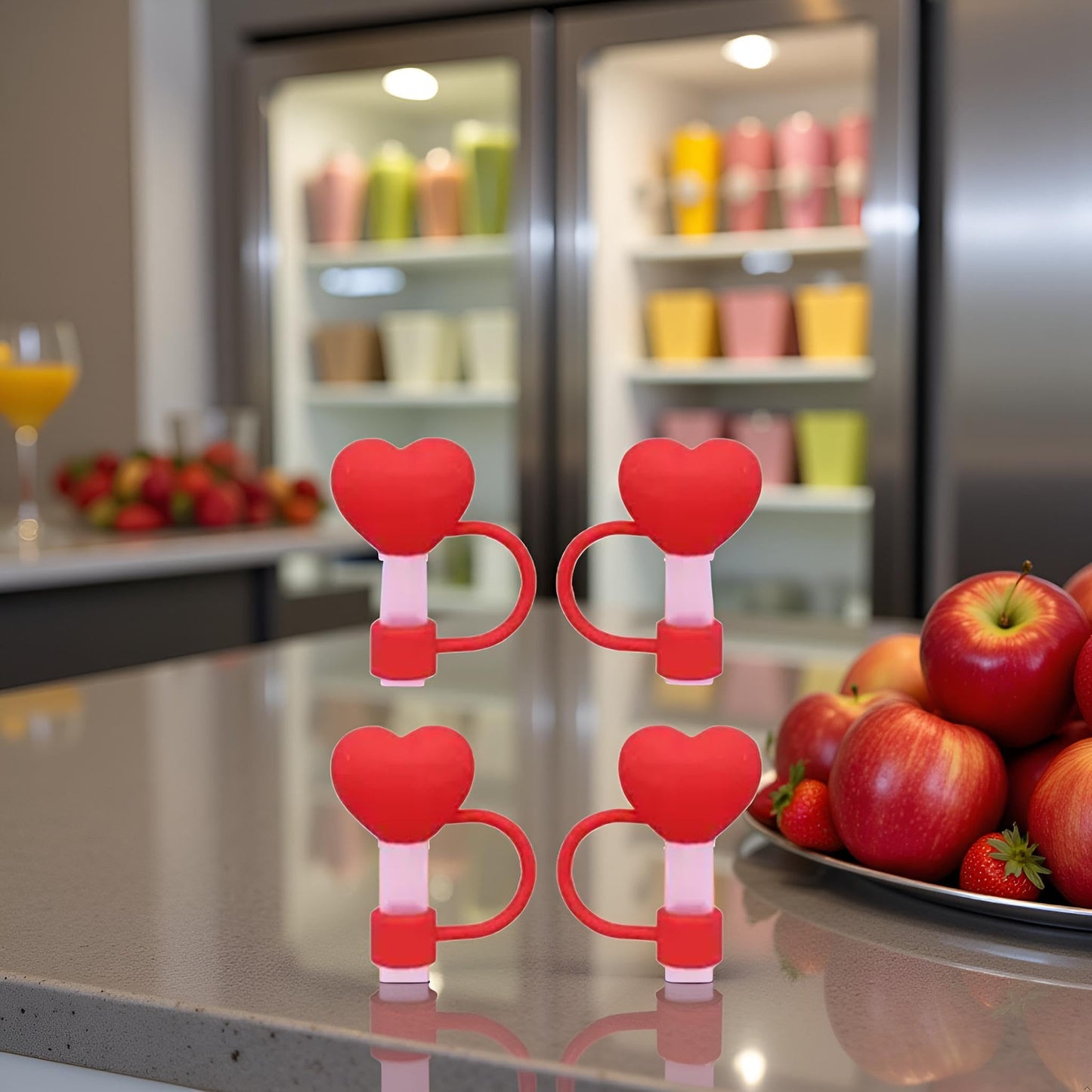 4PC Red Heart Straw Cover for Stanley 40&30 Oz Cup, 10mm Silicone Straw Covers Cap for Stanley Cup Accessories, Cute Topper for Tumblers, Cap Stopper for Reusable Straws Tip Lids
