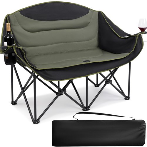 UBALANCE Double Camping Chair for Adults - Heavy Duty 650LBS Portable Camping Chairs Oversized Camping Loveseat, Folding Camping Chair for Garden Lawn Sport Picnic Beach Fishing (Green)