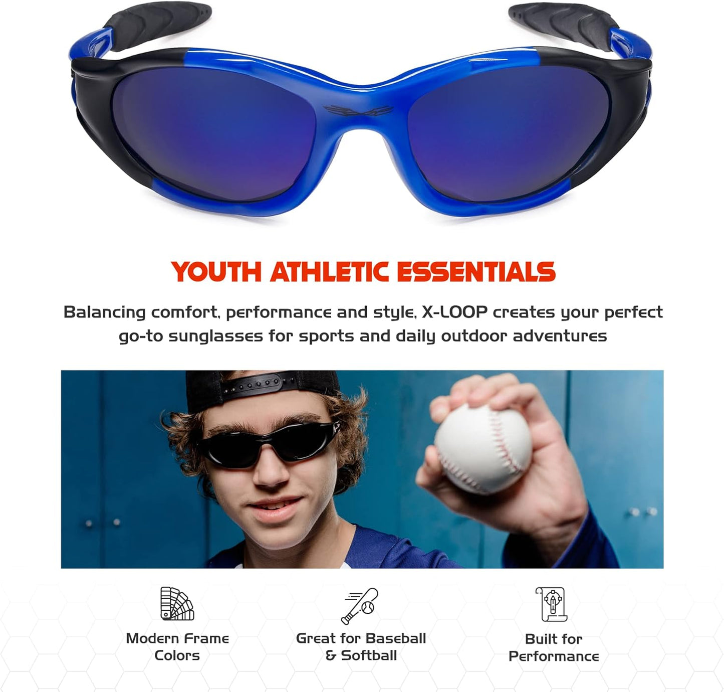 Polarized Youth Sports Sunglasses for Boys & Teens (Ages 8-16) - UV400 Baseball Wraparound