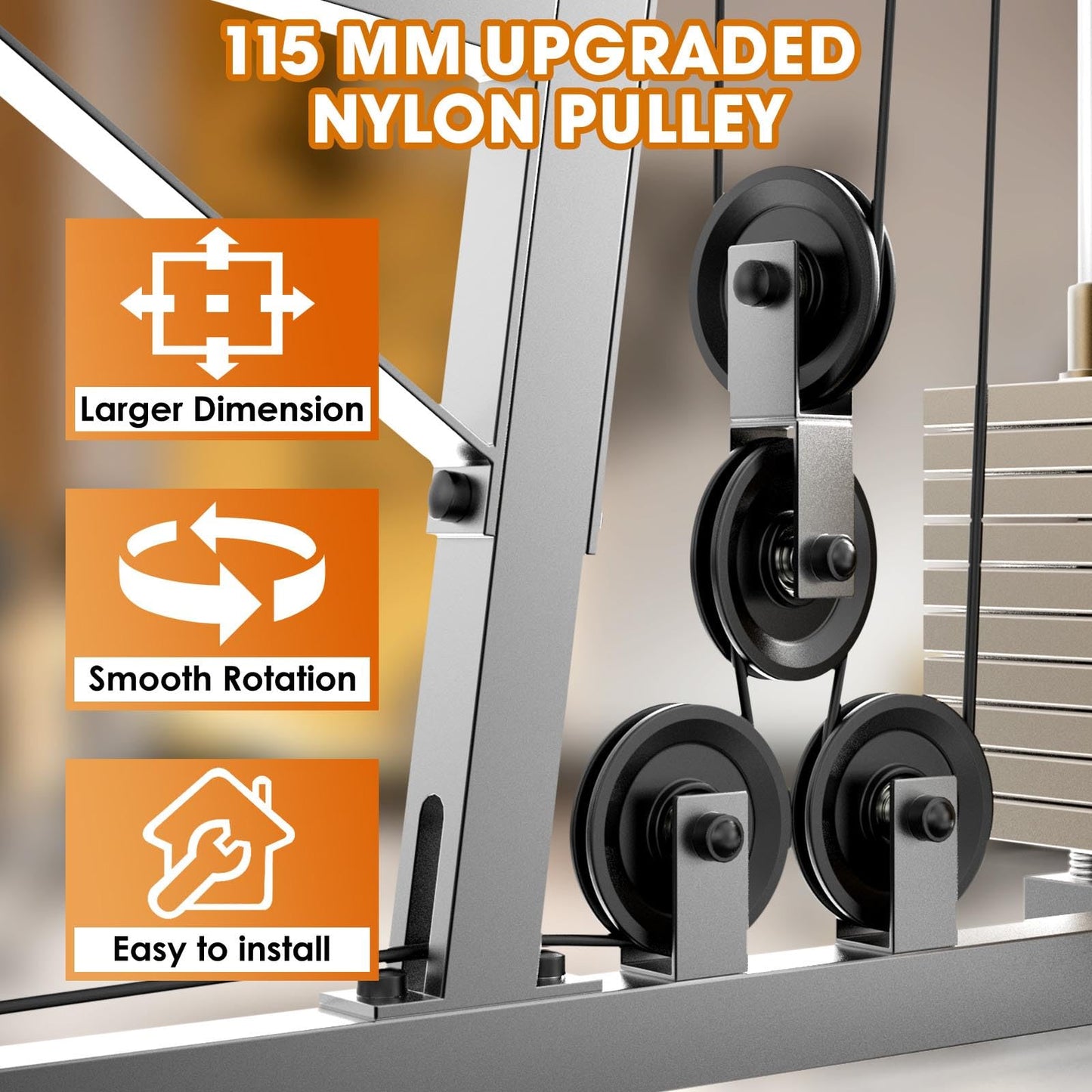 Anobeyi 114mm/4.5" Universal Nylon Bearing Pulley System, Gym Workout Cable Pulley Wheel & Weight Attachment Replacementfor Home Gym, Pulldown Smith Machine, Garage Lifting Equipment (Black-8pcs)