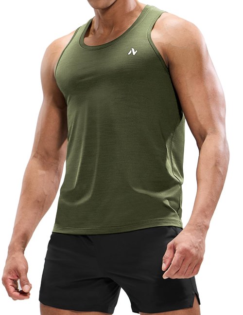Nepest Men's Quick Dry Workout Muscle Gym Fitness Active Sports Tank Tops Sleeveless Shirts Heather Army Green XXXL