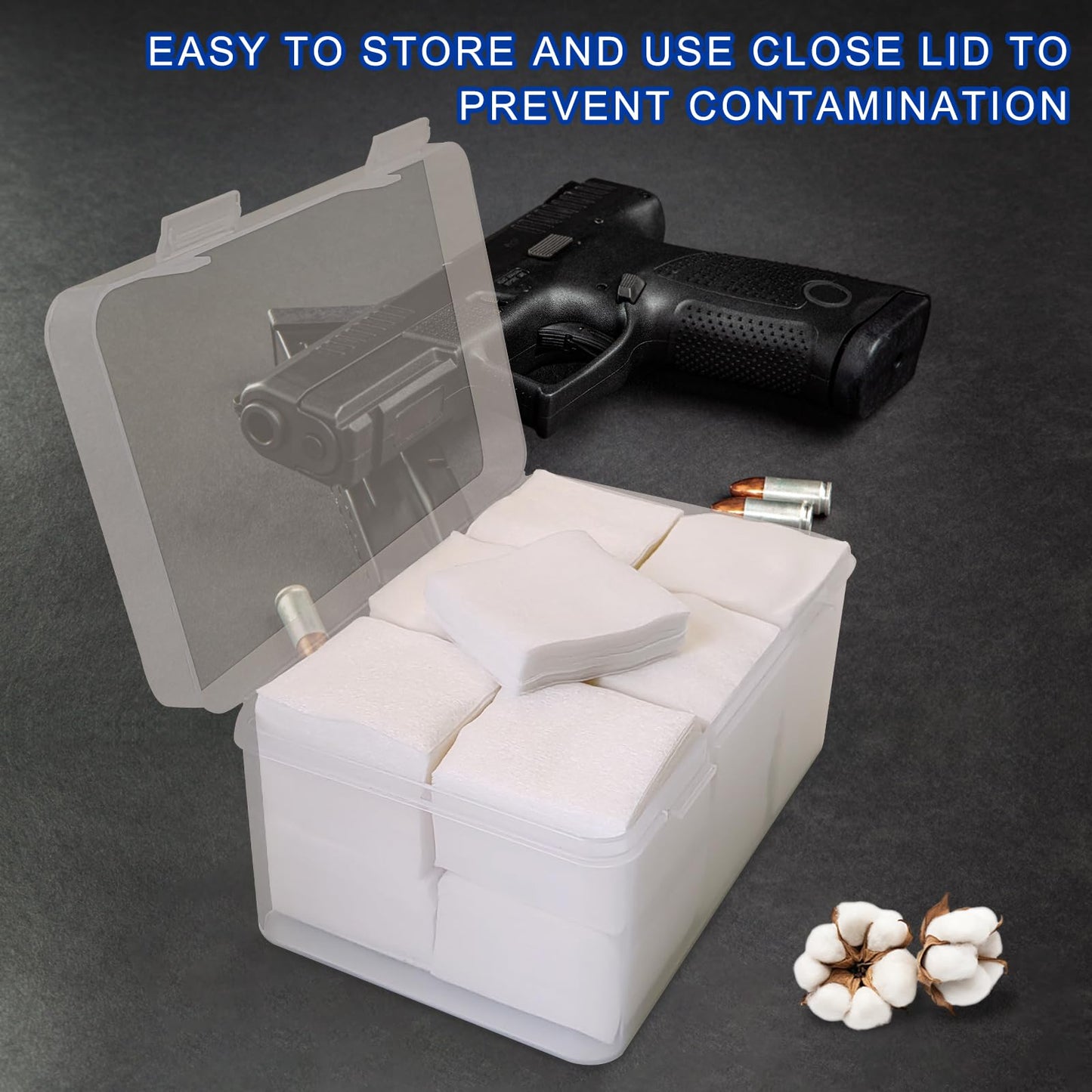 900 PCS Gun Cleaning Patches, 2x2 Inch Square Lint-Free Cotton Pads for 9mm, Rifle, Shotgun & Firearm Maintenance - High Absorbency Gun Cleaning Wipes, Cloth, Pads with Storage Case