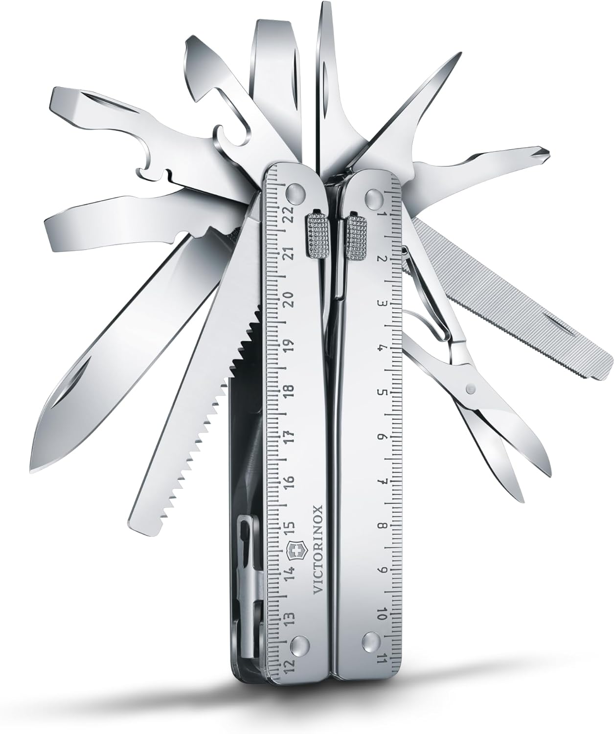Victorinox Swiss Tool Swiss Army Knife, 24 Function Swiss Made Multi-Tool with Needle-Nose Pliers, Wire Cutters and Large Blade - Silver