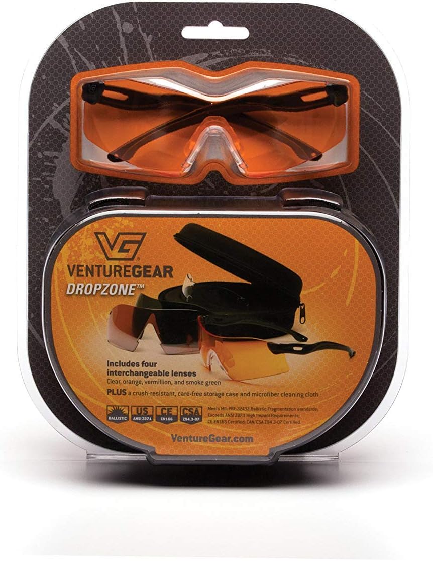 Venture Gear Drop Zone Shooting Eyewear Kit - 4 Interchangeable Lenses for Optimal Vision