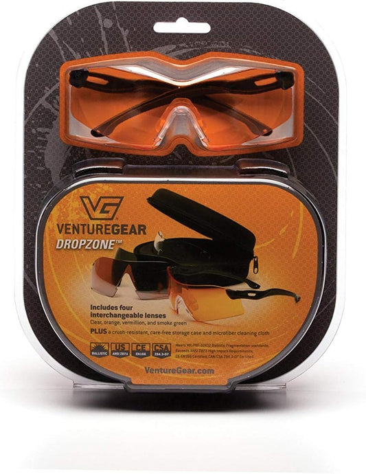 Venture Gear Drop Zone Shooting Eyewear Kit - 4 Interchangeable Lenses for Optimal Vision