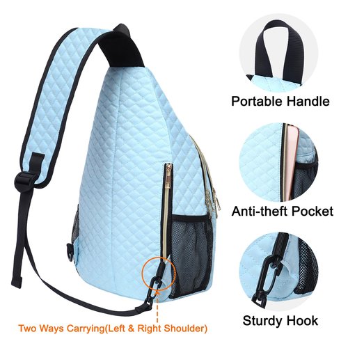 MOSISO Sling Backpack, Rhombus Quilted Crossbody Bag with Front Pockets Casual Chest Shoulder Travel Hiking Daypack Bag, Air Blue