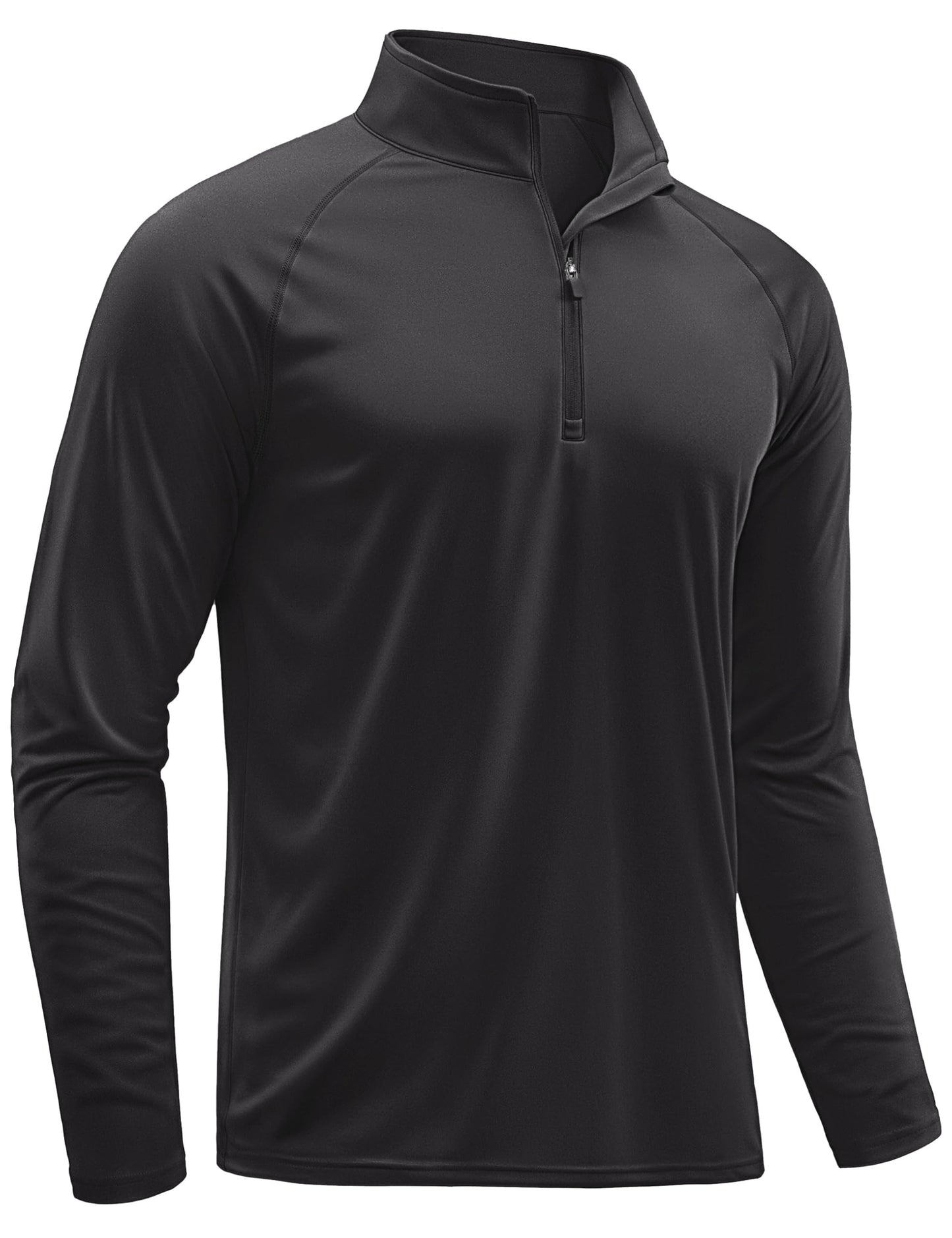TACVASEN Athletic Shirts Long Sleeve 1/4 Zip for Men Quick Dry Fit Golf Shirts Workout UV Sun Protection Sports Running T-Shirts Black L