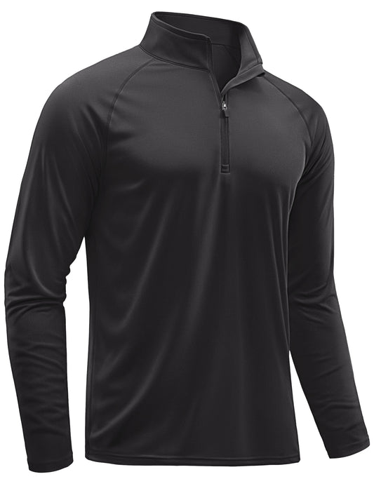 TACVASEN Athletic Shirts Long Sleeve 1/4 Zip for Men Quick Dry Fit Golf Shirts Workout UV Sun Protection Sports Running T-Shirts Black L