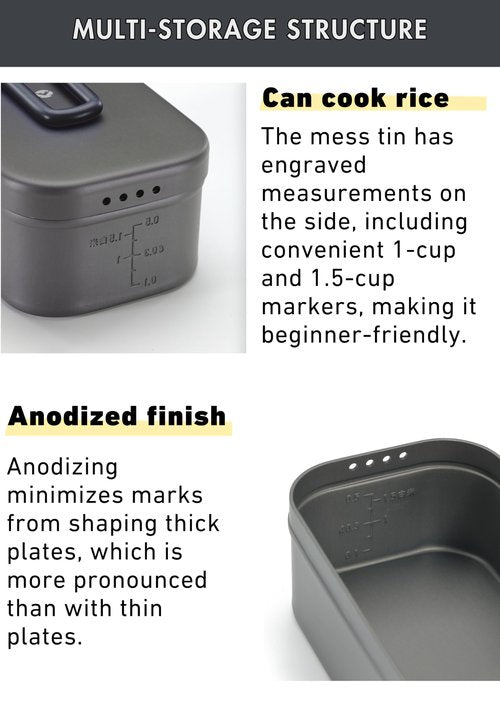CAMPINGMOON Mess Tin 0.65L Aluminium Camping Cookware Extreme Thick Gray H-1609