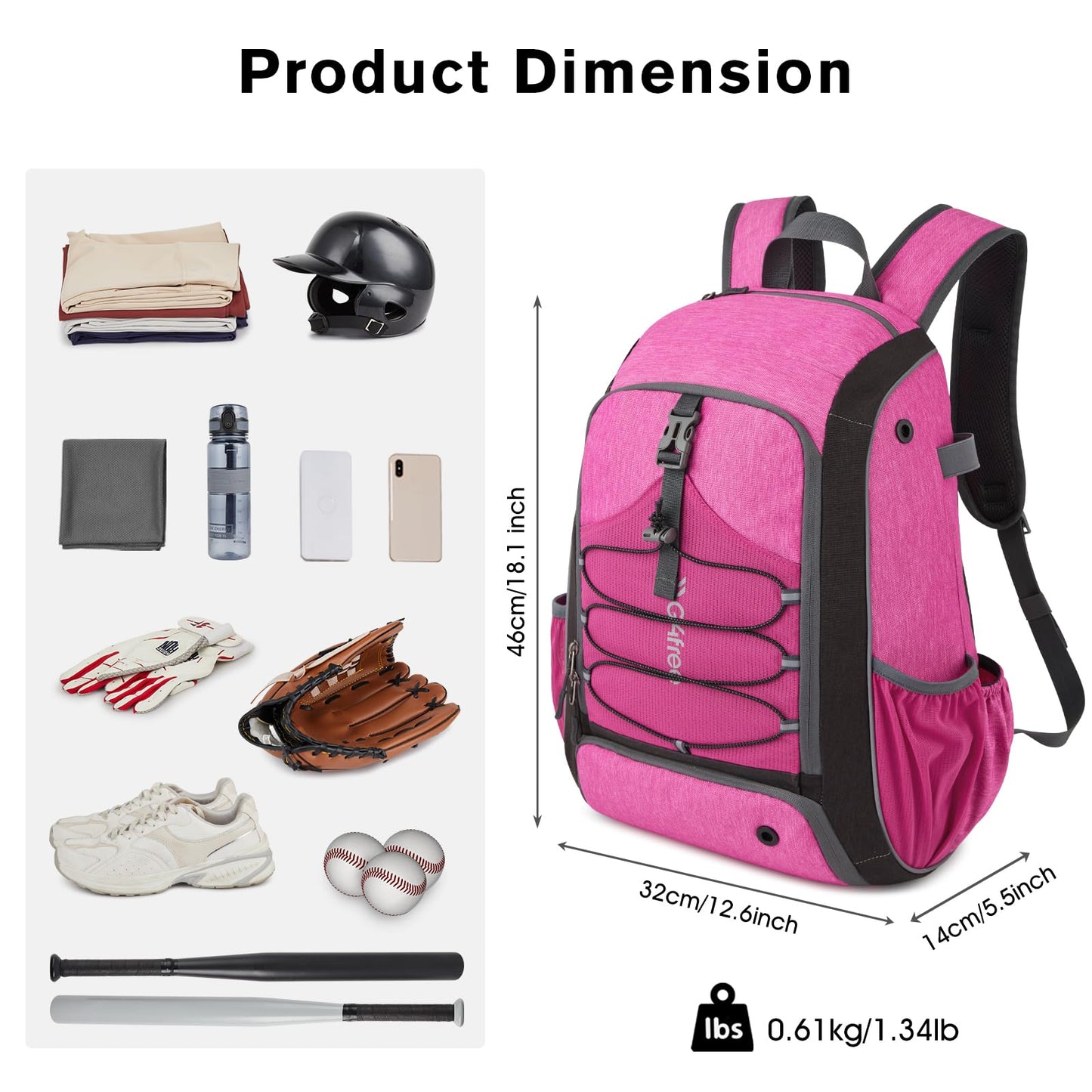 G4Free Baseball Bag for Youth Adults, Softball Backpack with Shoe Compartment, Large Bat Backpack with Fence Hook, Lightweight T-ball Gear Bag