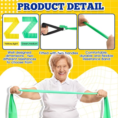 Relaxgiant 2 Pcs Resistance Band with Handles Chair Exercise Physical Therapy Band for Seniors Citizen Gifts Elderly Women Therapy, Stretch, Recovery, Home Exercise(Yellow,Green)