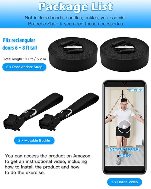 Brebebe Door Anchor Strap for Resistance Bands Exercise, New Upgraded Version Freely Anchor Points for All Exercise Heights, Home Gym Fitness Attachments, Easy to Install, Punch-Free, Nail-Free