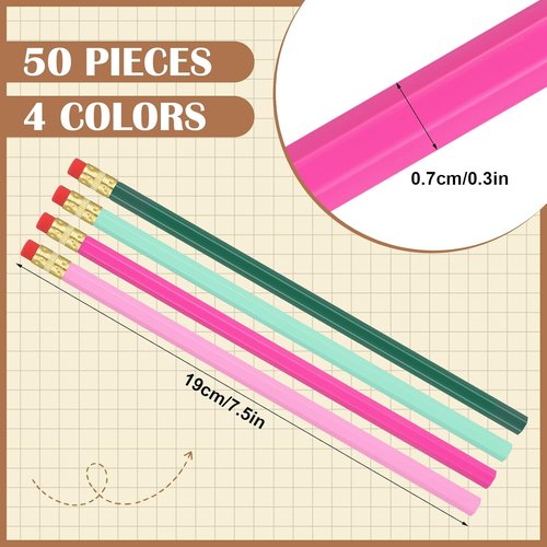 Marspark 50 Pieces Witch Pencils Pink and Green Party Favors Witch Party Favors Including 25 Pink 25 Green Pencils, Suitable for Teens, Adults Supplies