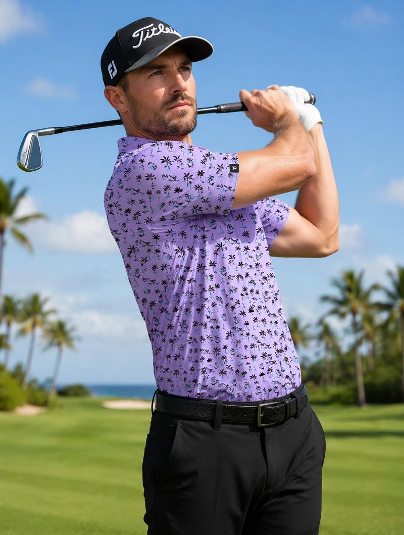 ZITY Mens Print Polo Shirts Short Sleeve Moisture Wicking Shirts for Men Golf Tennis Daily Casual Collared T-Shirt Purple XL