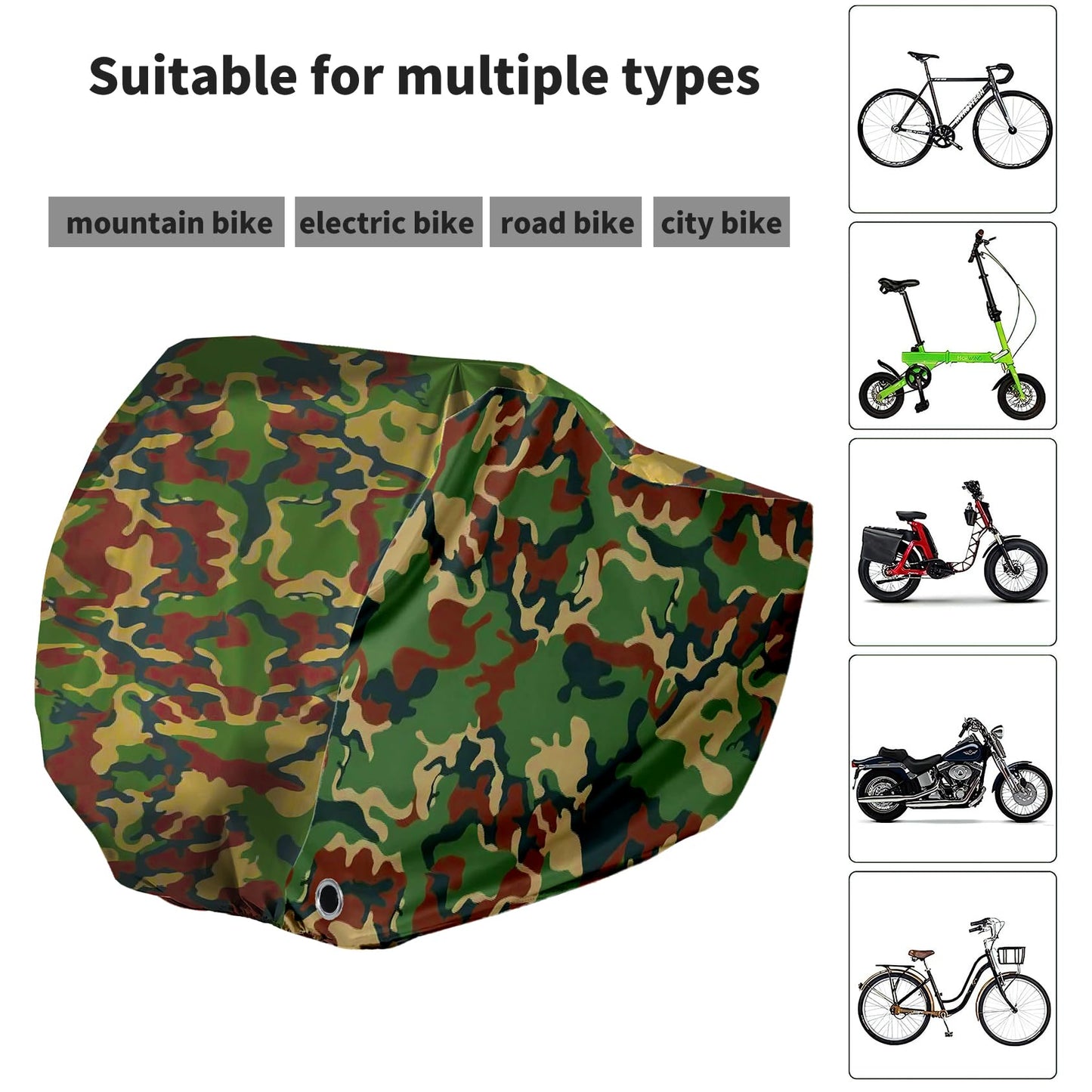Camouflage Bicycle Cover For 2~3 Bikes, Maveek Waterproof Cycle Bike Ebike Cover With Lock Hole, Dustproof UV Resistant Travel Outdoor Protection Indoor Storage