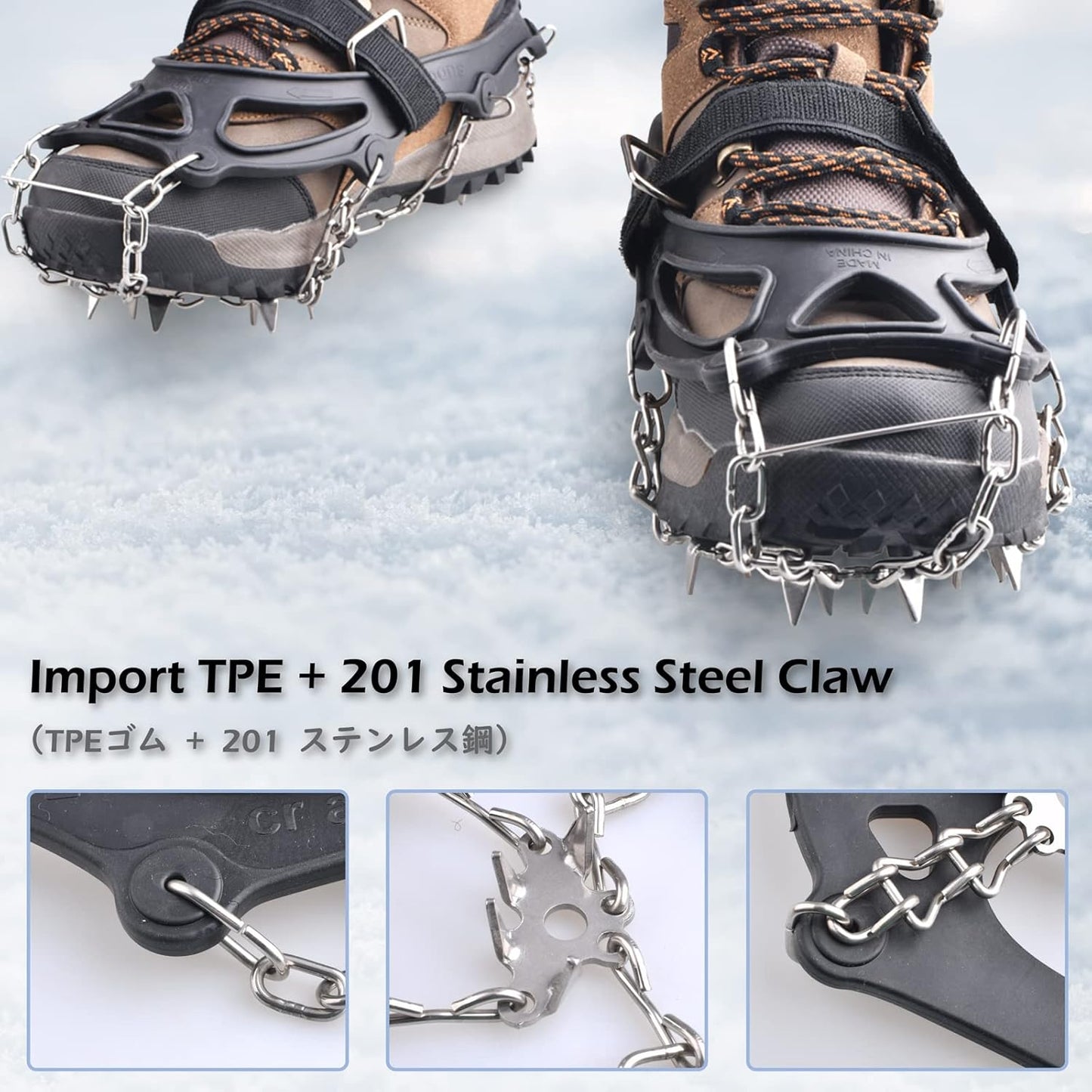 TRIWONDER Ice Grips 10/18/24 Teeth Anti-Slip Shoe Boot Snow Ice Spikes Crampons Cleats Stretch Footwear Traction