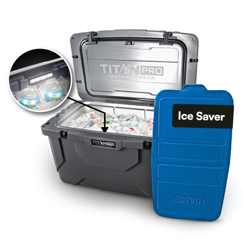 Titan PRO High Performance Ice Chest - 55 Quart Capacity - Hard Cooler with Interior LED Light, Dry Bin, Ice Saver Performance Booster and Microban Protection - Granite Gray