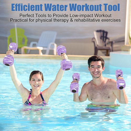 Water Dumbbells, 2PACK Aquatic Exercise Dumbbells, EVA Foam Barbells for Men Women Water Workouts (Purple+White)