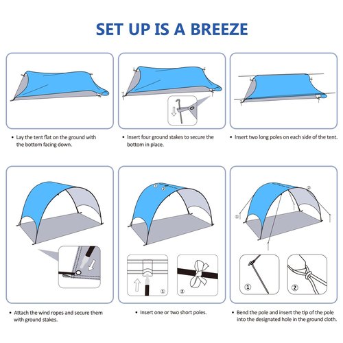 Beach Umbrella with UPF 50+ UV Protection – Compact & Portable Beach Tent Canopy with 360° Ventilation, Wind Ropes & Stakes – Family, Travel, Backyard, Park Shade (Blue, 90.5 * 59 * 53″)