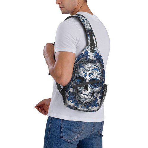 KMIVQGE Sugar Skull Sling Bag Crossbody Backpack Chest Hiking Daypack Casual Shoulder Bags for Women Men Outdoor Traveling