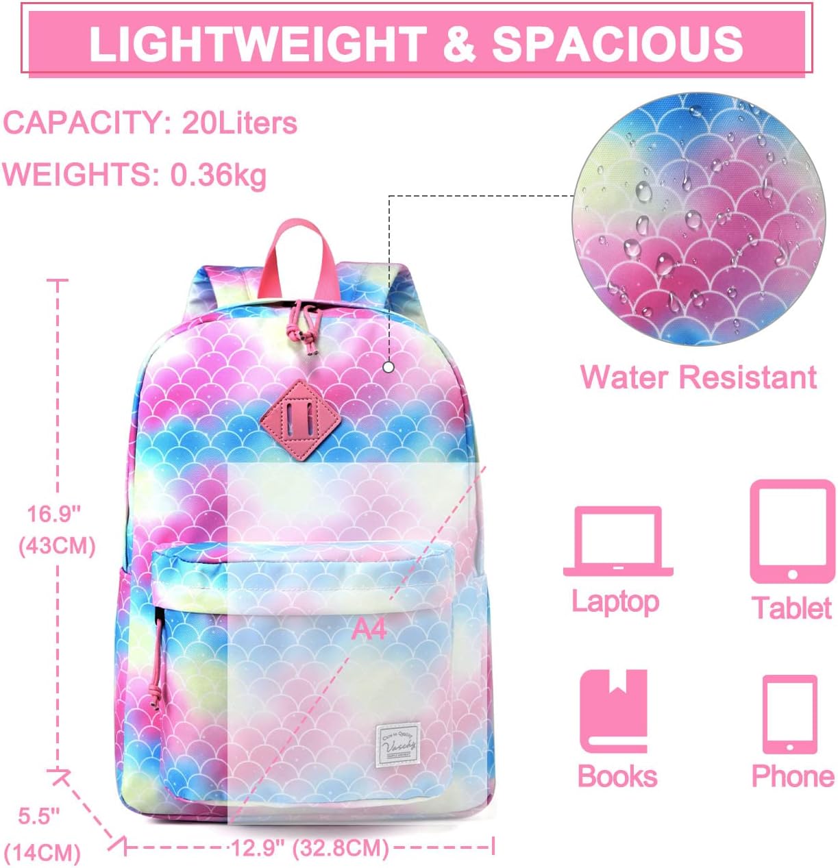 VASCHY Backpacks Handbags, Lavender, M