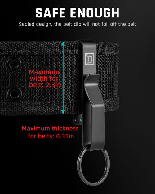 TISUR Titanium Tactical Belt Key Holder with 2 Stainless Steel Key Rings, Keychain Clip for Police